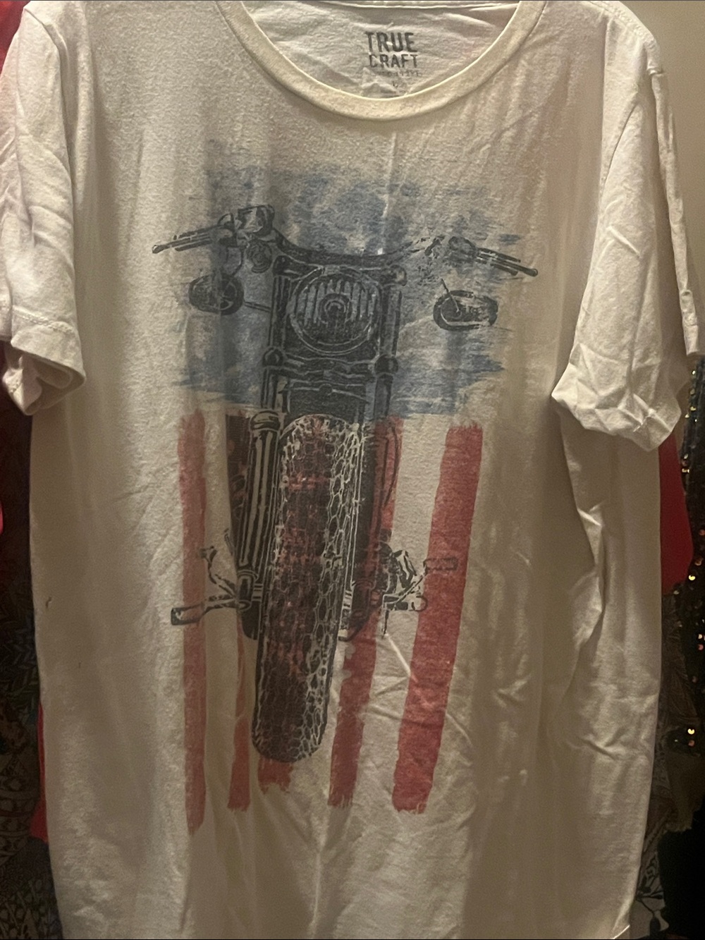 True Craft White Short Sleeve Motorcycle Flag Graphic Tee
